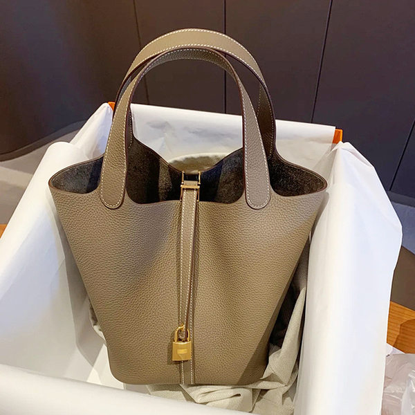 Túi Xách Tay Nữ Da Bò Thật Kiểu Túi Bucket Thời Trang Công Sở Màu Xanh Dương, Nâu, Kem, Xám