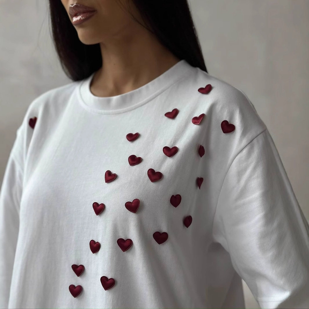 Womens Casual 3D Heart Print T Shirt Short Sleeve Round Neck Stylish Design Spring Summer Fashion Wholesale