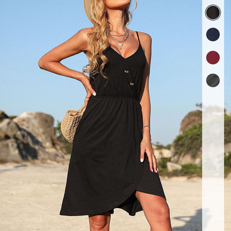 Summer Womens Dress Backless Solid Color Asymmetrical Design Casual or Evening Wear Wholesale Available