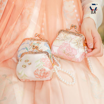 [Qian Li] New Chinese-Style Brocade Coin Purse with Clasp, Women's Handbag with Pearl Clasp, Coin Purse Finished Product