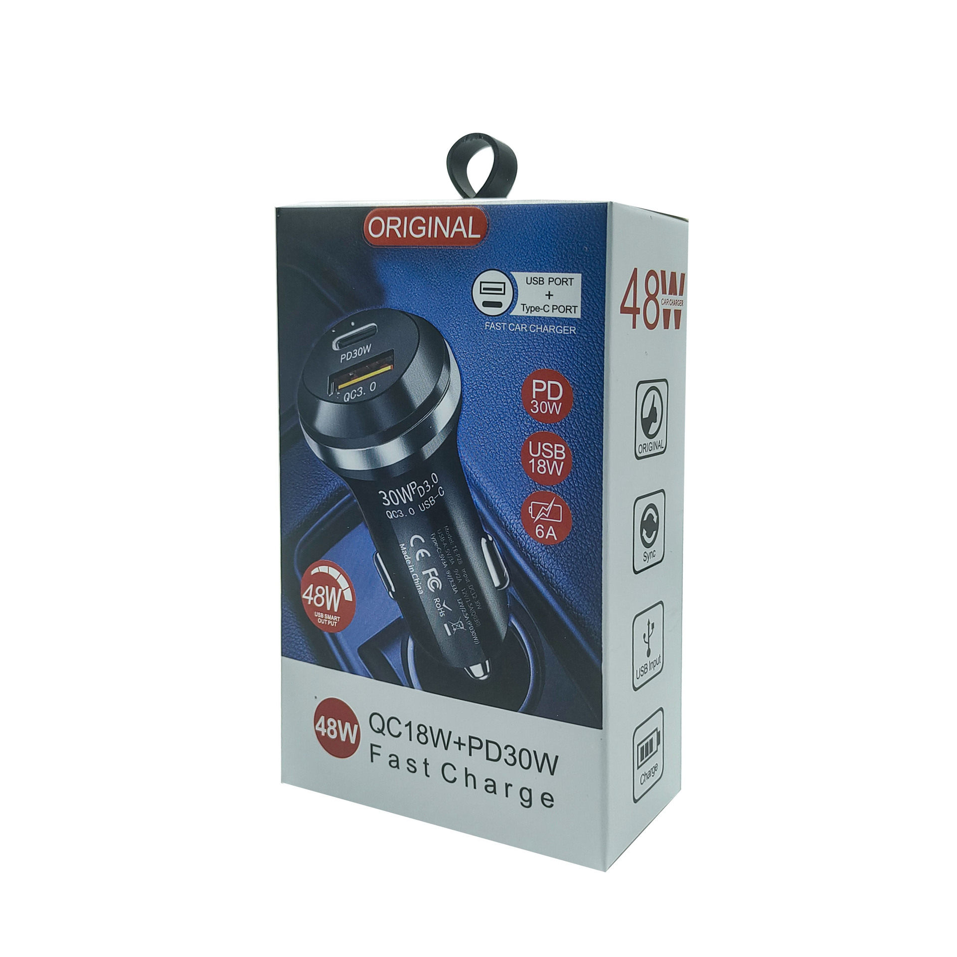 Car charger 2023 new Phnom Penh car charger A + C dual-port PD30w one drag two qc30 car charger super fast charger