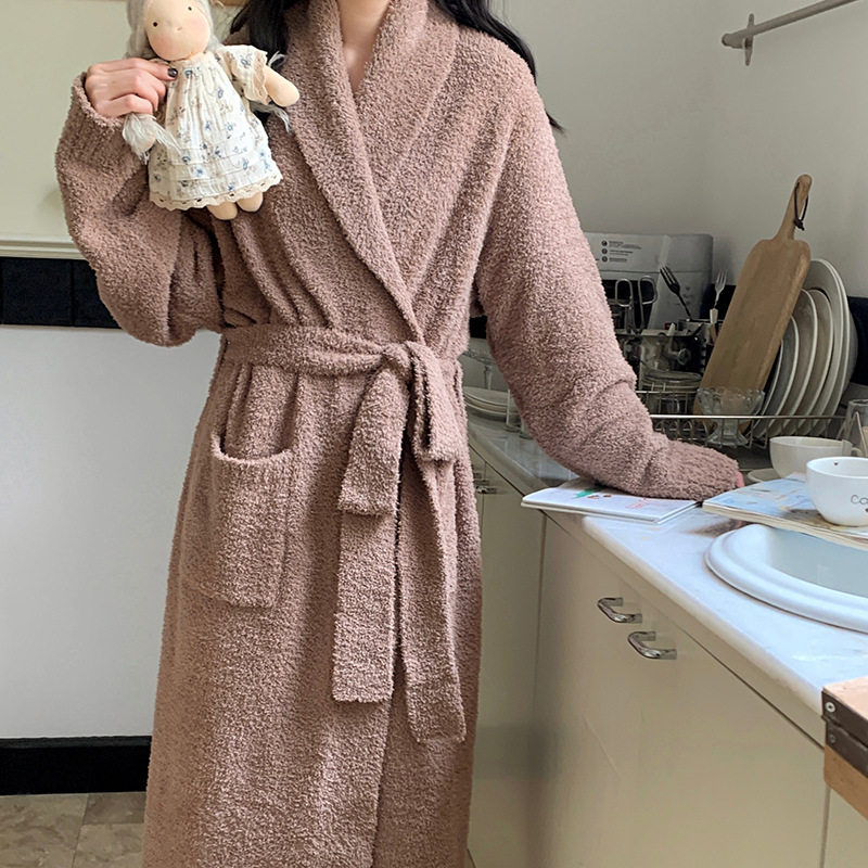 Pajamas for Women, Autumn and Winter Half-Velvet Fleece-Lined and Thickeneded Simple Brown Bathrobe, Winter Maternity Home Clothes That Can Be Worn Outside