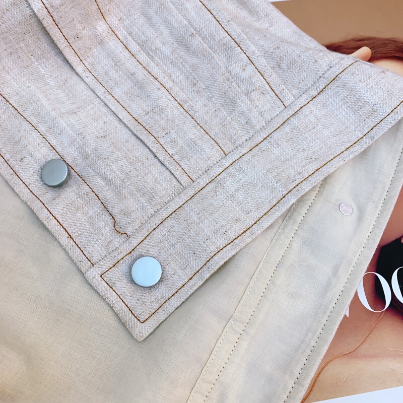 Áo khoác denim nữ dáng ngắn chất liệu vải lanh phong cách thanh lịch — Màu be nhạt