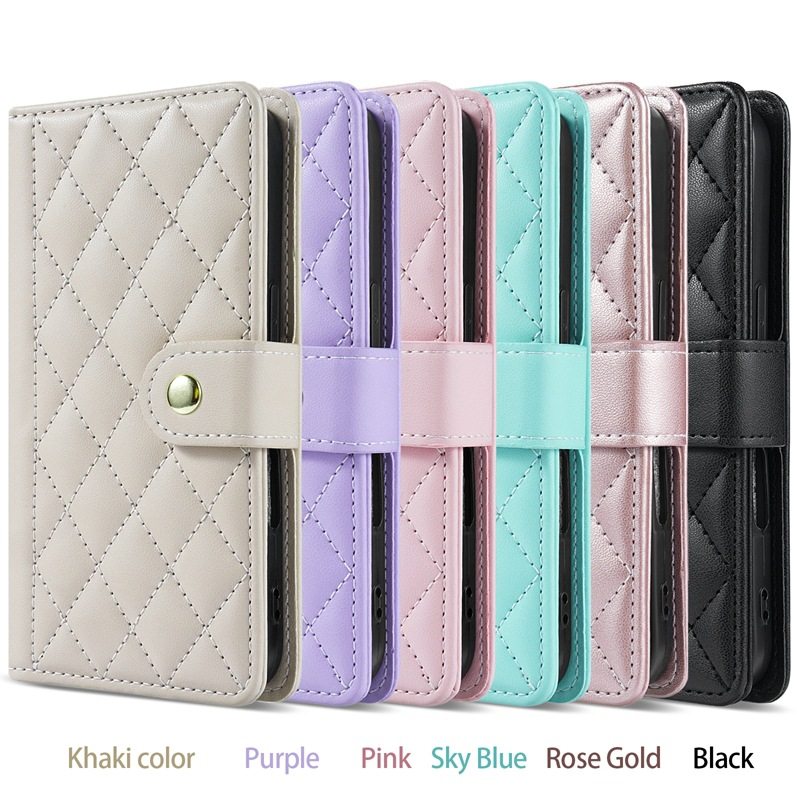 Suitable for iPhone 17 Small Fragrant Style Quilted Leather Phone Case Apple 1615 Card Holder Stand S25 Protective Case A17