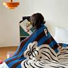 F8H American-Style Blue Striped Multifunctional Knitted Half Blanket, Nap Blanket, Thickened Blanket for Bed
