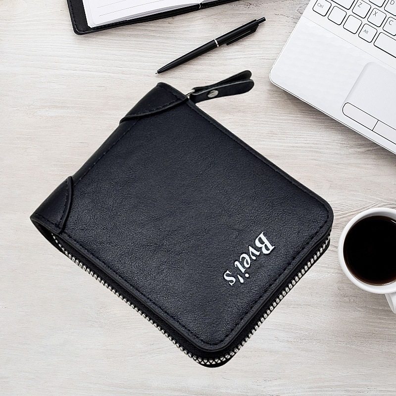 Men's Wallet Short Style Zipper Personalized Multifunctional Card Holder Integrated Men's Leather Wallet Horizontal Style Trendy Wallet