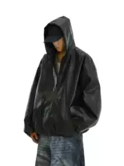 Autumn American Retro High-End Hooded Leather Jacket for Men and Women, Stylish Loose Versatile Casual Biker Jacket Coat Trendy