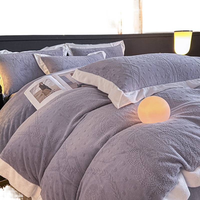 2025 New Corner Style Class a Fully Matte Milk Velvet Stereo 5D Carved Velvet Four-Piece Set Available for Live Broadcast and Can Be Shipped on Behalf of Others