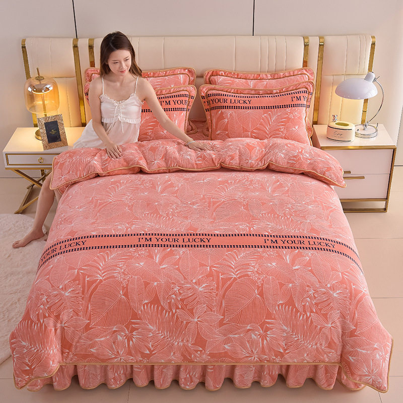 Autumn and Winter Thickened High-Weight Milk Velvet Bed Sheetss Four-Piece Set Winter Double-Sided Velvet Duvet Cover Three-Piece Set Wholesale Dropshipping