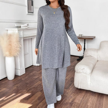 Casual Korean Fashion Suit for Women 2025 New Autum Casual Style Long-Sleeved Tops Slimming Look Pants Two-Piece Set