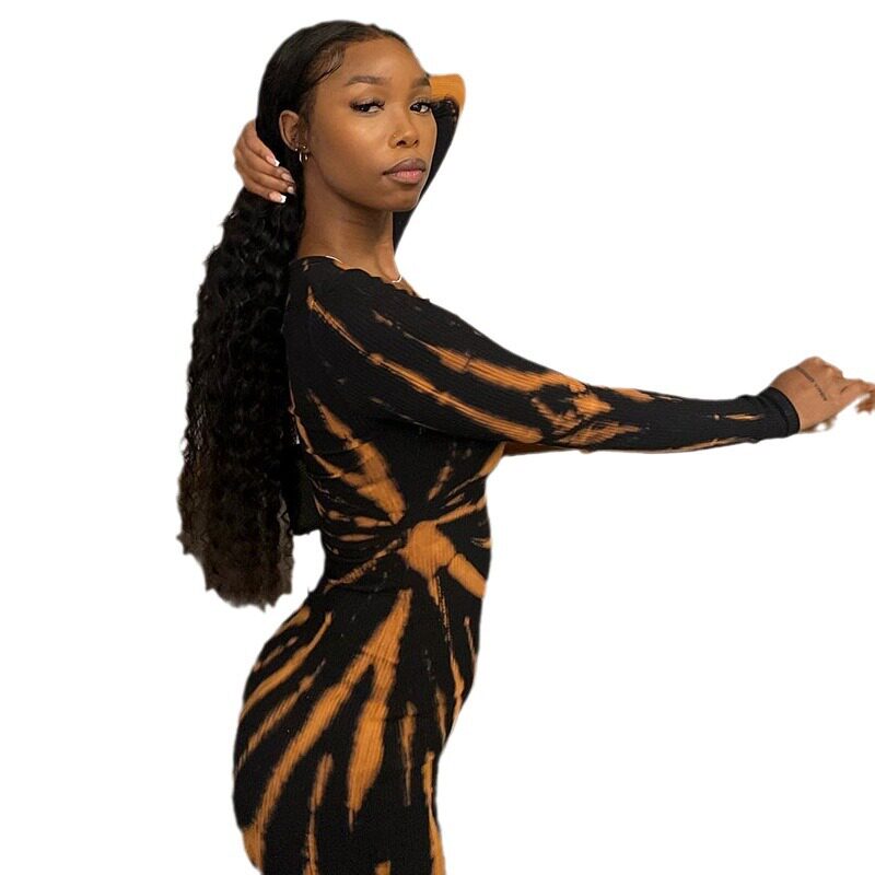 Long Sleeve U Neck Bodycon Dress Fashionable Floral Print Mid Length for Spring Wholesale Available