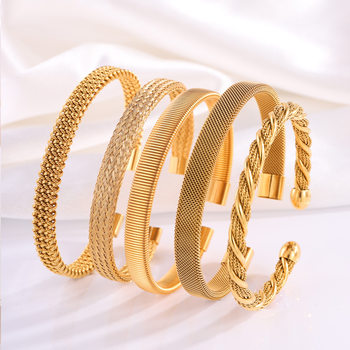 Titanium Steel Bracelet Elastic Irregular Opening Braided Twist Bracelet Women's Stainless Steel Jewelry High-End and Non-Fading