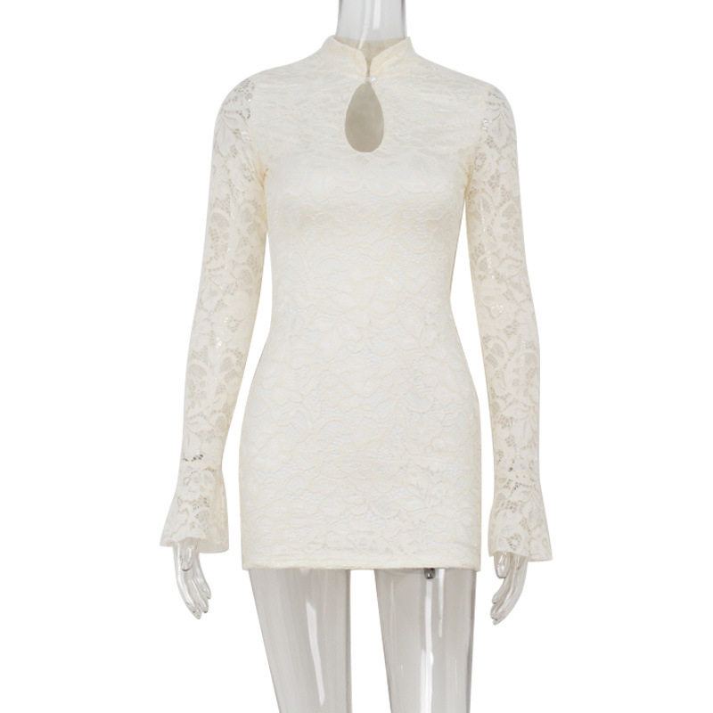 Elegant Lace Qipao Dress Slim Fit Button Neckline High Quality Fabric Cocktail Party or Formal Occasion OEM