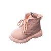 Warm Cotton Boots for Baby Girls, Thin Velvet Lace-Up Leather Boots, Boys' Martin Boots, Printed Short Boots, Mid-Calf Design for Young Children