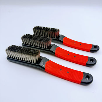 Stainless Steel Wire Brush Copper-Plated Wire Brush Rust Removal Gap Rubber Handle Barbecue Iron Brush Cleaning Brush Factory Direct Sale