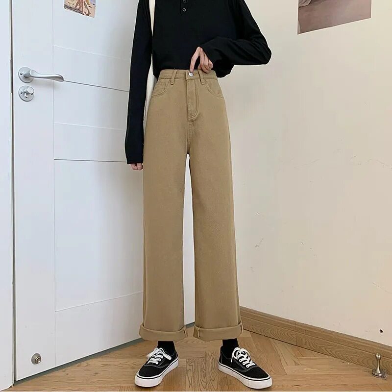 Womens High Waisted Wide Leg Jeans Loose Fit Straight Cut Casual Style Trendy Streetwear Wholesale Available