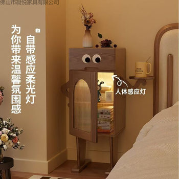 Robot Bedside Table Solid Wood with Light Sofa Side Cabinet Living Room Cabinet Bedroom Storage Cabinet Creative Children's Bedside Cabinet