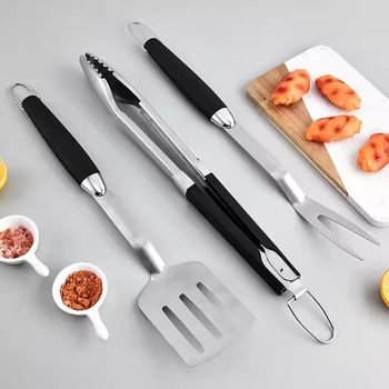 Wholesale Outdoor Bbq Barbecue Tool Set 3-Piece Stainless Steel Grill Fork Grill Clip Barbecue Spatula Combination Grill Set