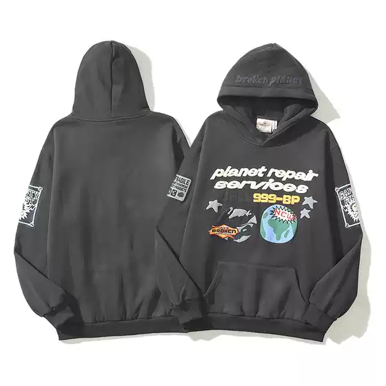 Pure Cotton Kanye Unisex Hip Hop American Streetwear Broken Planet Foam Print Hoodie Couple Style