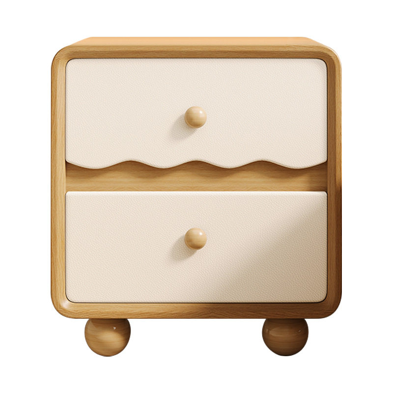 Creative Wooden Bedside Table for Home Bedroom Cream Style Small Bedside Cabinet Wavy Type Installation-Free Side Cabinet