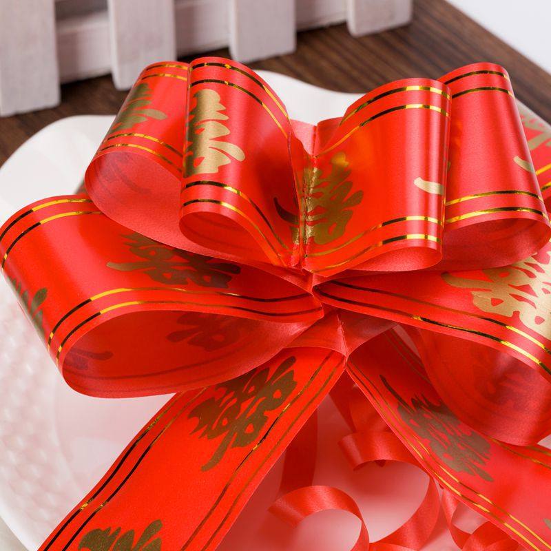 Wholesale wedding supplies hand-pulled flower Big Red Dragon and Phoenix happy character hand-pulled flower 5cm large wedding car decorative car door pull flower