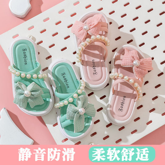 Girls' outdoor slippers children's shoes 2024 Summer new children's sandals fashion butterfly knot beach comfortable soft bottom sandals