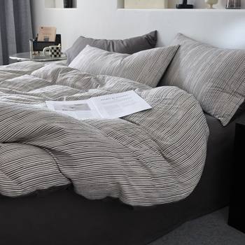 Minimalist Quiet Wind Stripe Jacquard Class A Cotton Four-Piece Set Cotton Bed Sheet Quilt Cover Bedding Wholesale Factory