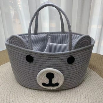 Household Portable Cotton Rope Bear Storage Basket Desktop Woven Storage Box Creative Simple Style Basket Cotton Thread Storage Basket