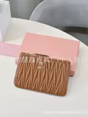 New Sheepskin M Women's Small Wallet Embossed Simple Card Bag Card Set Wallet Multi functional Universal with Keychain