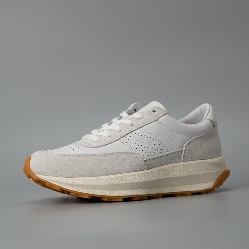 Giày sneaker nam da bò đục lỗ thoáng khí kiểu tối giản — Màu trắng