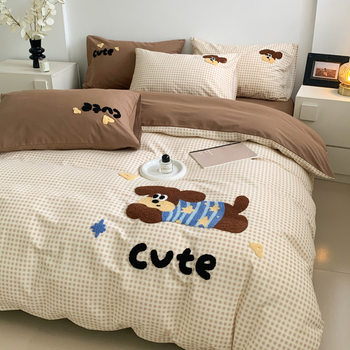 Autumn and Winter Thickeneded Soft Cotton Brushed Bed Four-Piece Set 100 Pure Cotton Maillard Kidsren's Cartoon Three or Four-Piece Set
