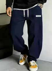 European and American independent online store cross-border spring and autumn men's casual loose straight-leg pants with vertical stripes, mid-high waist wide-leg pants for men
