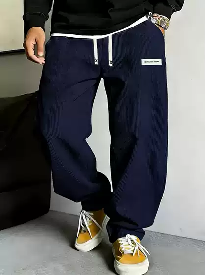European and American independent online store cross-border spring and autumn men's casual loose straight-leg pants with vertical stripes, mid-high waist wide-leg pants for men