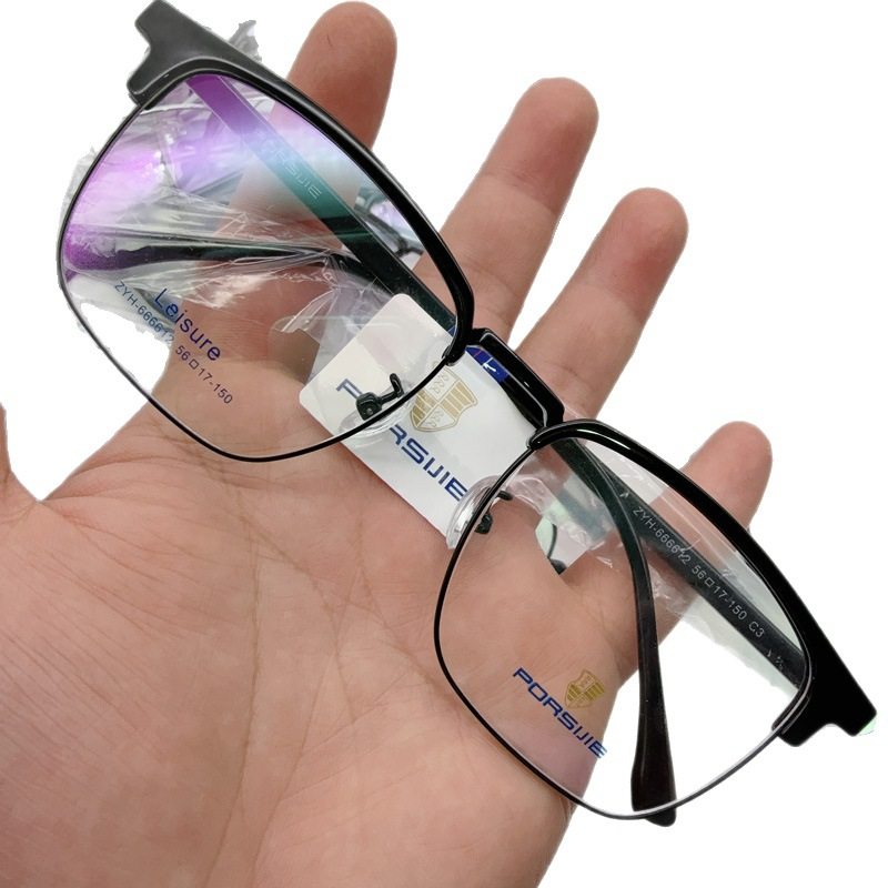 New Ultra-Light Pure Titanium Eyebrow Frame High-End Plate Temple Square Frame Myopia Glasses Frame Men's Wholesale