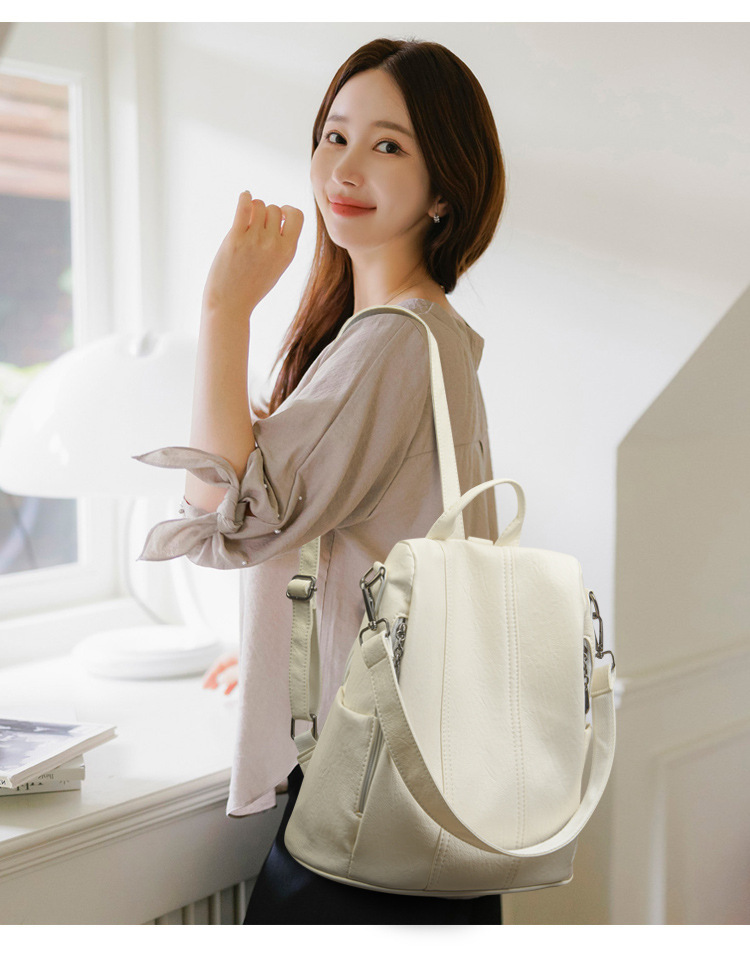 Ba lô nữ da PU mềm chống trộm đa năng — Màu đen, Màu đỏ, Màu nâu, Màu tím