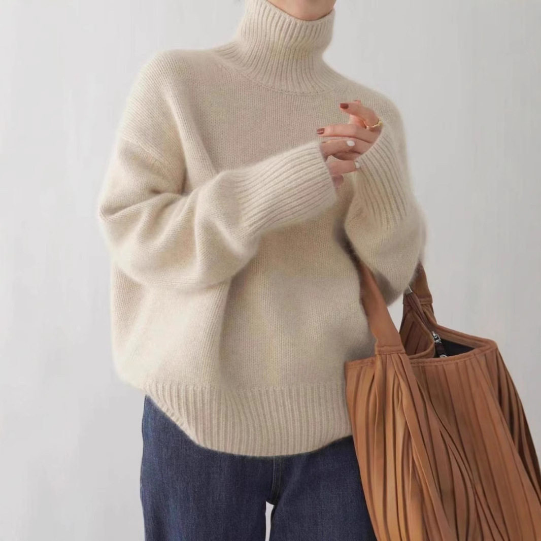 Chunky Turtleneck Sweater Thick Knit Loose Fit Solid Color Autumn Winter Casual Wear Wholesale Available