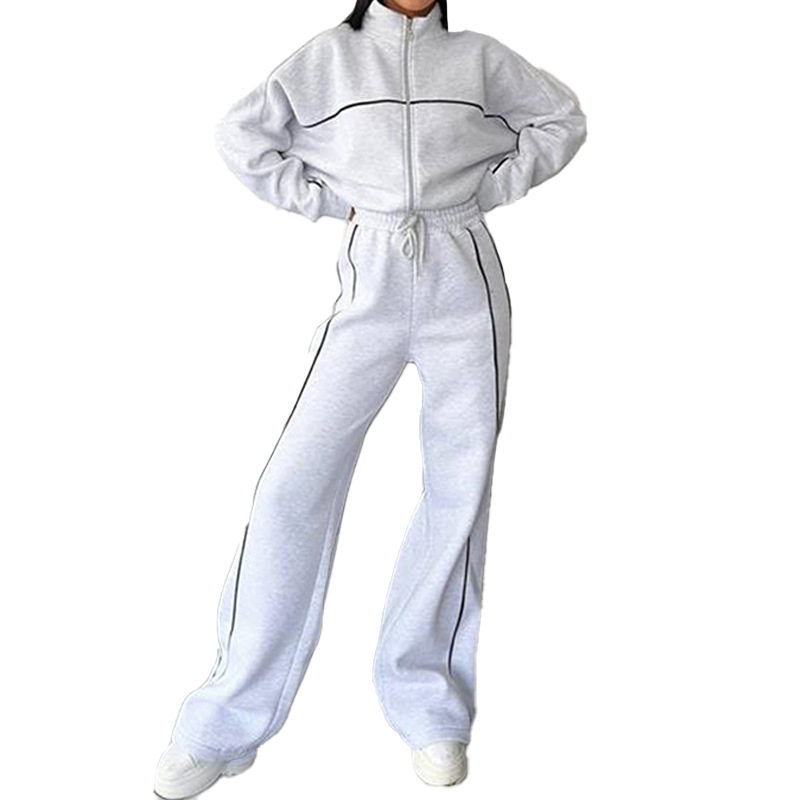 2026 Spring New European and American Style Casual Half-High Collar Zipper Cardigan Tie Fashion Sports Sweatshirt Set for Women