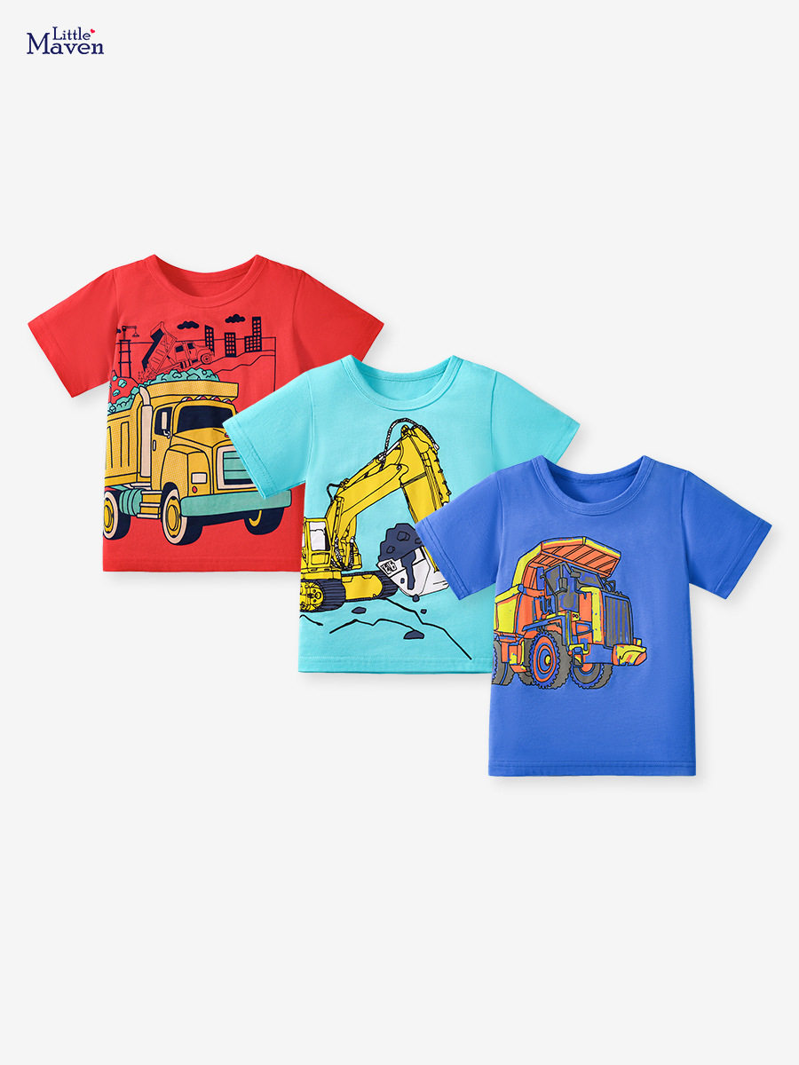 Boys' Summer Cartoon Car Cotton Short-Sleeve T-Shirt Three-Pack from Factory, Kids' Tee