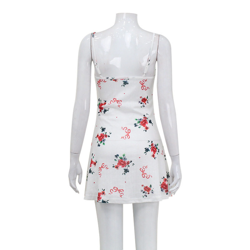 Floral Print A Line Dress Sleeveless Waist Defined Fresh French Style Casual Summer Wear for Young Women OEM