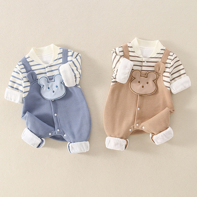 Newborn Clothes Autumn Long Sleeve 0-6 Months Baby Jumpsuit Spring and Autumn Pure Cotton Striped 100 Days Baby Hare Clothes
