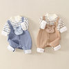 Newborn Clothes Autumn Long Sleeve 0-6 Months Baby Jumpsuit Spring and Autumn Pure Cotton Striped 100 Days Baby Hare Clothes