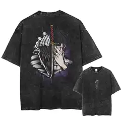 Cross-Border European Size Pure Cotton Spell Return Battle "Loose Short-Sleeved Men's and Women's Same Style Distressed Washed Millennium Y2K Style