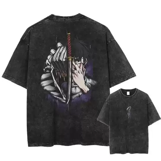 Cross-Border European Size Pure Cotton Spell Return Battle "Loose Short-Sleeved Men's and Women's Same Style Distressed Washed Millennium Y2K Style