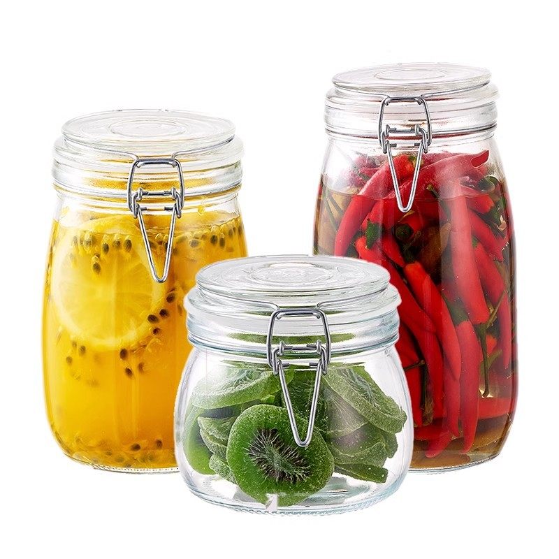 Transparent Glass Sealed Jar Food Grade Snap Lid Storage Jar Household Enzyme Jar Jam Jar Pickles Pickles Jar
