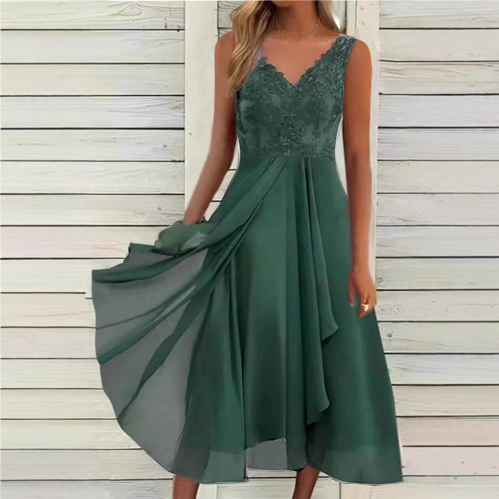 Chiffon Lace Hollow Out Long Dress Sleeveless Elegant Perfect for Bridesmaids Wholesale Availability