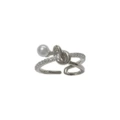 silver-zircon cross pearl ring (thick gold plating)