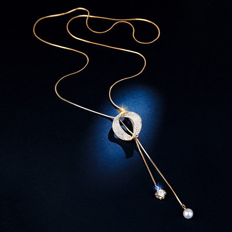 Wholesale Sweater Chain Women's Long Style 2025 New Versatile Simple Fashion Clothes Chain Hanging Chain Decorative Necklace Trendy