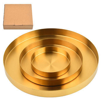 Nordic Ins Style Light Luxury Storage Disc Golden Stainless Steel Round Straight Edge Tray Cosmetic Jewelry Tea Plate