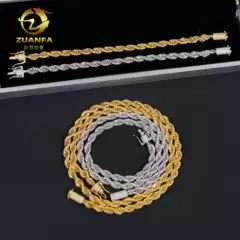 European and American hip-hop new 6mm stainless steel smooth rope chain with 925 silver Mosan buckle in stock a generation of hair