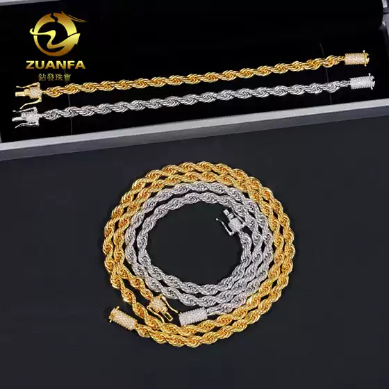 European and American hip-hop new 6mm stainless steel smooth rope chain with 925 silver Mosan buckle in stock a generation of hair